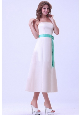 Bridemaid Dress Turquoise SashTea-length Strapless