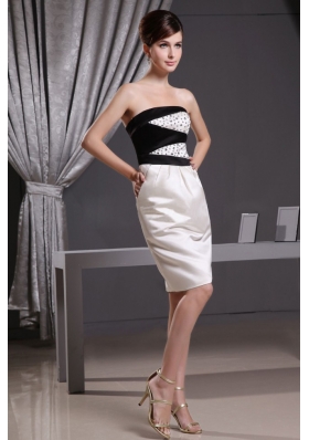 White and Black Beading and Knee-length Prom Dress