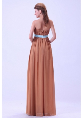 Rust Red Bridesmaid Dresses Blue Belt Ruching 