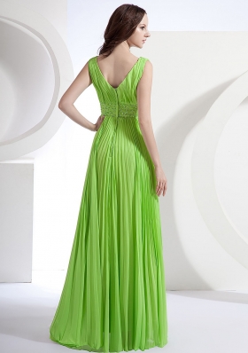 Deep V-neck Floor-length Waistband Pleated Prom Dress