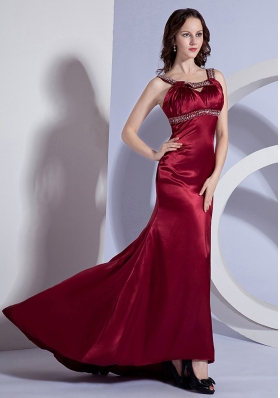 Open Back Beading Straps Burgundy Brush Prom Dress