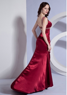 Open Back Beading Straps Burgundy Brush Prom Dress