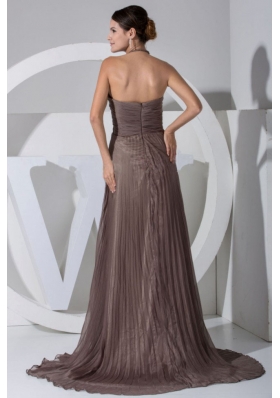 Halter Pleating Throughout Brown Brush Prom Dress