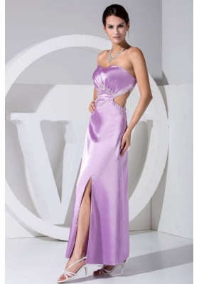 Beading Slit Sweetheart Ankle-length Lavender Prom Dress