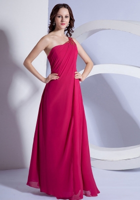 Beading One Shoulder Prom Dress Hot Pink Long