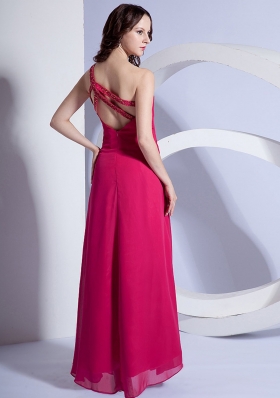 Beading One Shoulder Prom Dress Hot Pink Long