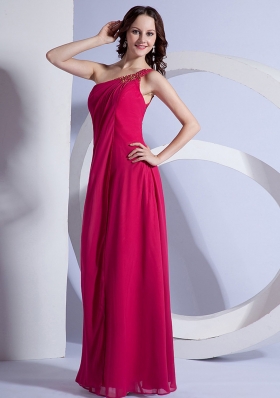 Beading One Shoulder Prom Dress Hot Pink Long