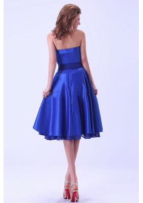 Royal Blue Bridesmaid Dresses With Sash Tea-length