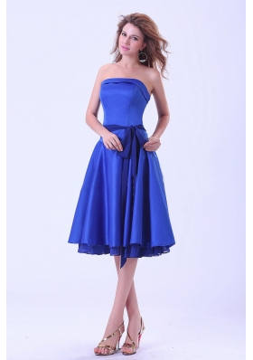 Royal Blue Bridesmaid Dresses With Sash Tea-length