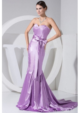 Lavender Sweetheart Bowknot Mermaid Brush Prom Dress