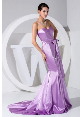 Lavender Sweetheart Bowknot Mermaid Brush Prom Dress