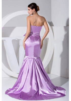 Lavender Sweetheart Bowknot Mermaid Brush Prom Dress