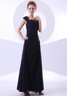 Appliques Ankle-length Straps Navy Blue Mother Bride Dress