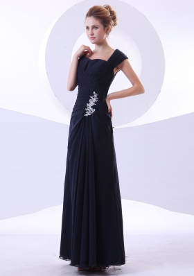 Appliques Ankle-length Straps Navy Blue Mother Bride Dress