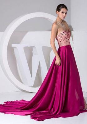 Beading Sweetheart Neckline High Slit Brush Prom Dress