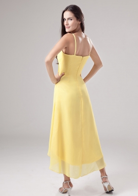 Yellow Spaghetti Straps Prom Dress Beading Ruch