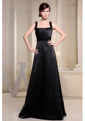Straps Black Prom Dress Belt A-line Floor-length
