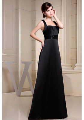 Straps Black Prom Dress Belt A-line Floor-length