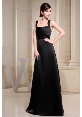 Straps Black Prom Dress Belt A-line Floor-length