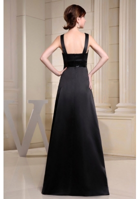 Straps Black Prom Dress Belt A-line Floor-length