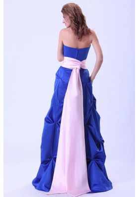 Blue Bridesmaid Dresses Pink Sash Pick-ups Long