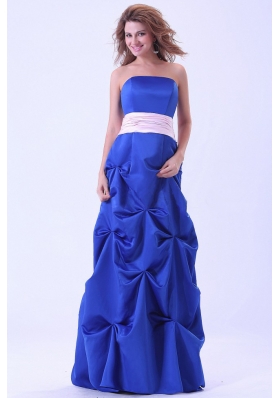 Blue Bridesmaid Dresses Pink Sash Pick-ups Long