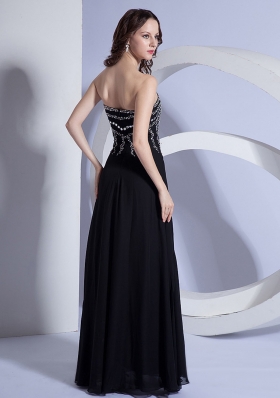 Beading Pattern High Slit Black Floor-length Prom Dress