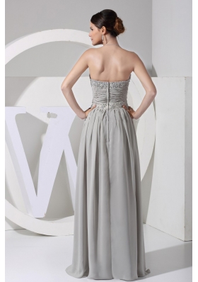 Appliques Beading Grey Floor-length Prom Dress