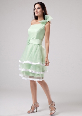 Apple Green Layeres Prom Dress One Shoulder Flowers