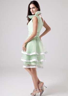 Apple Green Layeres Prom Dress One Shoulder Flowers