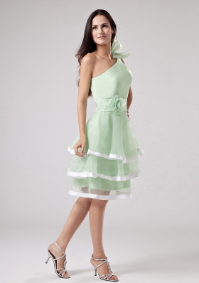 Apple Green Layeres Prom Dress One Shoulder Flowers