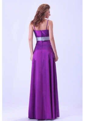 Purple Bridesmaid Dresses Belt Long Spaghetti Straps