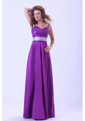 Purple Bridesmaid Dresses Belt Long Spaghetti Straps