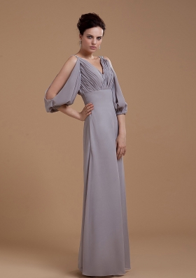 Grey Mother Bride Dress open Puffy 3/4 Length Sleeves 