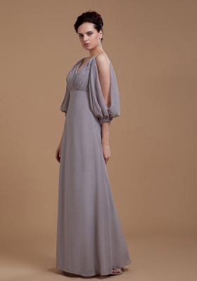 Grey Mother Bride Dress open Puffy 3/4 Length Sleeves 