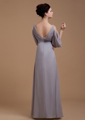 Grey Mother Bride Dress open Puffy 3/4 Length Sleeves 