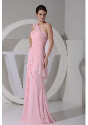 Asym One Shoulder Pink Chiffon Floor-length Prom Dress