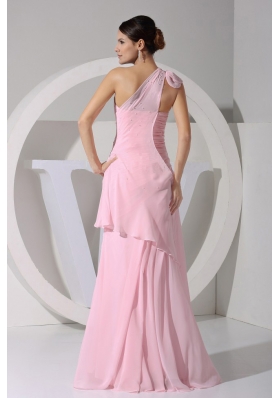 Asym One Shoulder Pink Chiffon Floor-length Prom Dress