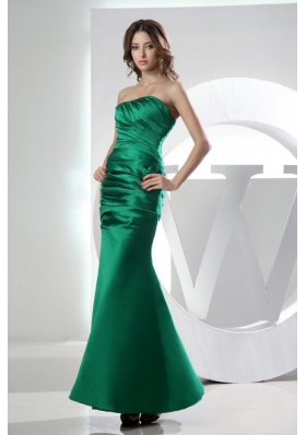 Mermaid Green Ruched Ankle-length Prom Dress