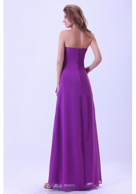 Handkerchief Front Purple Bridemaid Dress Floor-length