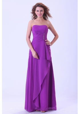 Handkerchief Front Purple Bridemaid Dress Floor-length