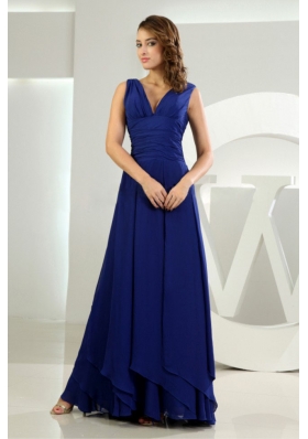 Sheath V-neck Royal Blue Ankle-length Prom Dress