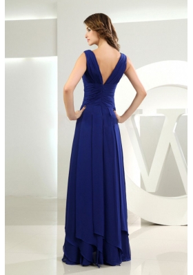 Sheath V-neck Royal Blue Ankle-length Prom Dress