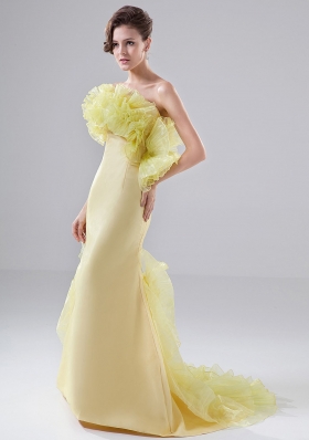 Flowers Besiged Prom Dress Sweep Mermaid Yellow