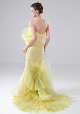 Flowers Besiged Prom Dress Sweep Mermaid Yellow