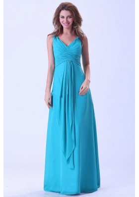 Aqua Bridesmaid Dresses V-neck Floor-length Straps