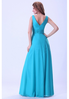 Aqua Bridesmaid Dresses V-neck Floor-length Straps