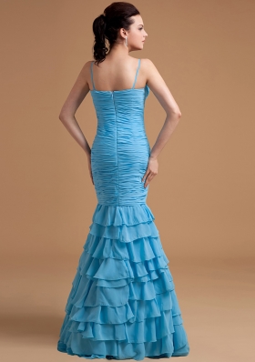 Mermaid Pieces Ruffles Prom Dress Long Straps