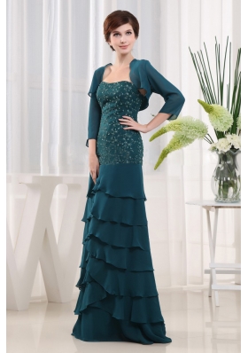 Beading Half Sleeves Jacket Teal Mother Bride Dress