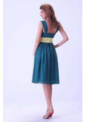 Straps Bridesmaid Dresses Knee-length Yellow Waistband